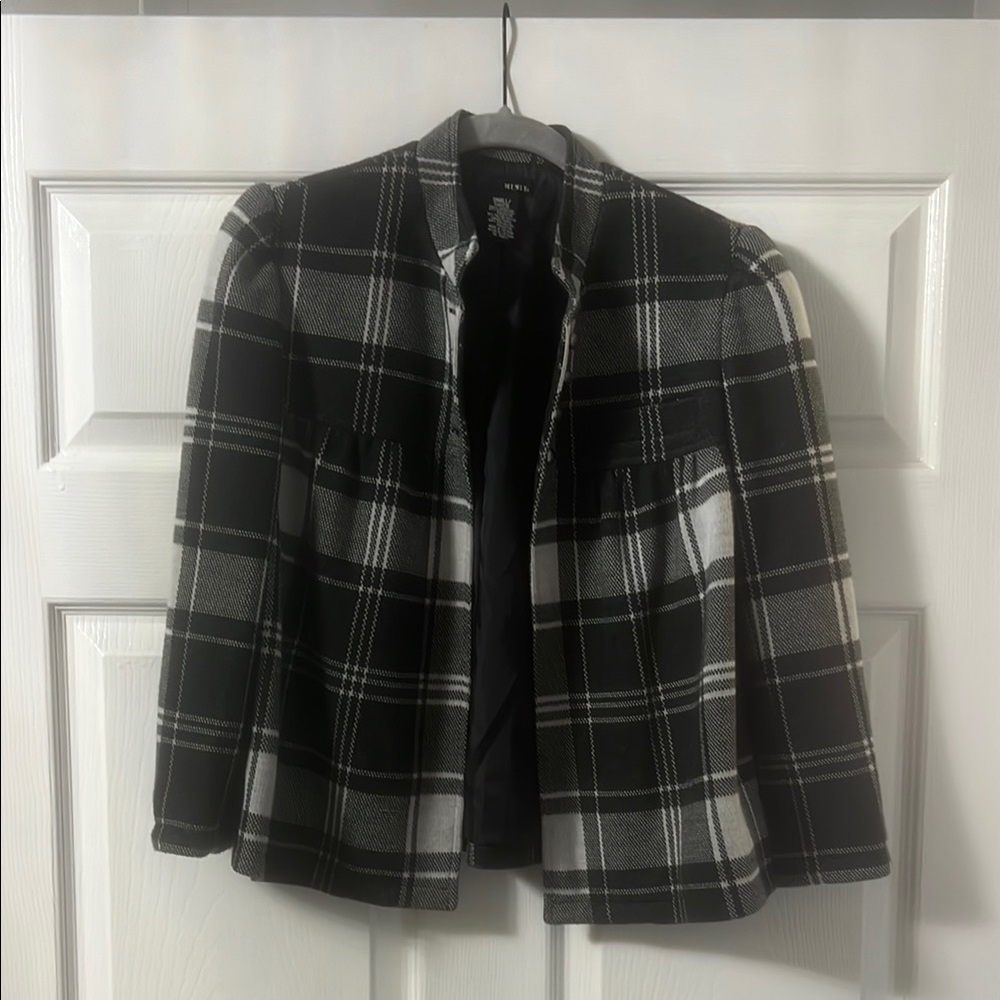 Plaid Black and White Women's Jacket Coat